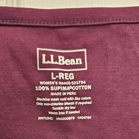 NWT L.L. Bean Deep Purple 100% Pima Cotton Square Neck Elbow-Sleeve Size-Large - Picture 4 of 6